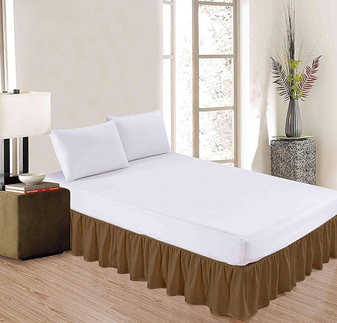 Sleepwell Taupe Solid, Full Size Ruffled Bed Skirt 15 Inch Drop Split Corner,100 Percent Pure Egyptian Cotton 400 Thread Count, Wrinkle & Fade Resistant