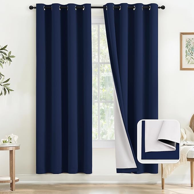 COSVIYA Navy Blue 100% Blackout Curtains by COSVIYA