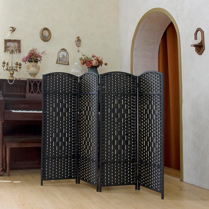 Compact 4 Panel Short Room Divider, 47.2 Inch Tall Double-Sided Rattan Folding - Image 3