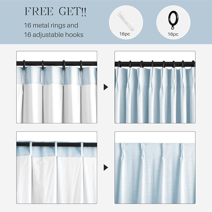AUSSPVOCT Pinch Pleated 95 Inch Linen Curtains 100% Blackout - Image 6