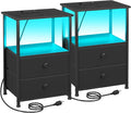 Nightstands Set of 2, LED Night Stand by LOAKEKEL