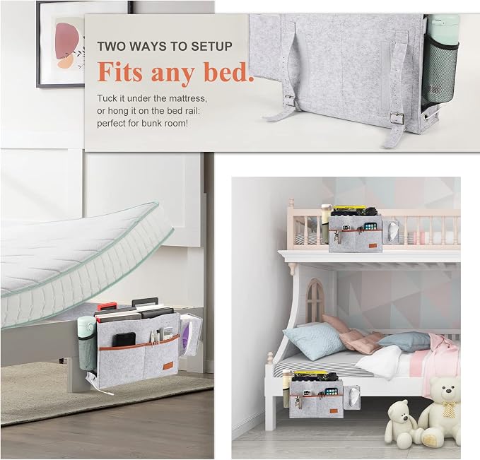 Surblue Bedside Caddy Felt Bed Storage Organizer Hanging Bag - Image 3