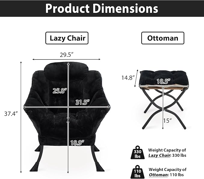 Youtanic Lazy Chair with Folding Ottoman, Accent Chair Plush Upholstered with - Image 3