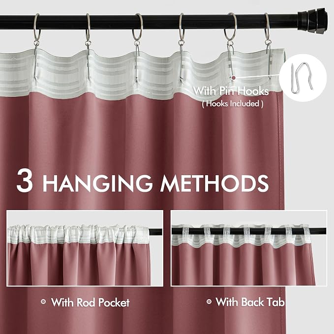 MIULEE Dusty Rose Back Tab Blackout Curtains 52x72 Inches Long 2 Panels Set | - Image 3