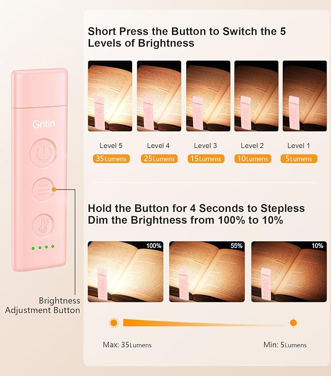 Gritin Book Light Rechargeable, Clip on LED Reading Light - Image 2