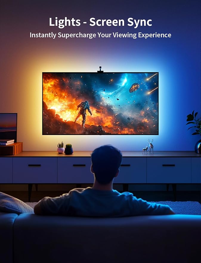 Ailofy Smart TV LED Backlight with Camera for 55-70 inch Screens, 12.48ft LED Strip Lights Sync to Screen & Music, Color Changing Lights Work with Alexa & Google Assistant, App Control