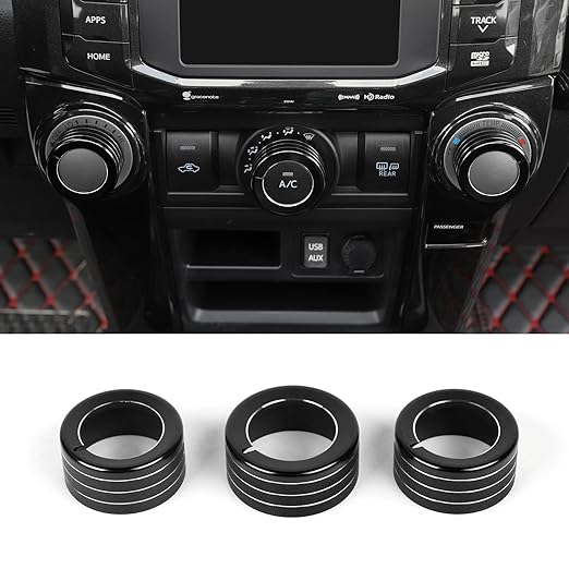 JeCar Air Conditioner Button Trim Cover Aluminum Alloy Knob Cover Fit for Toyota 4Runner 2010-2023, Black
