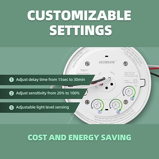 ECOELER Occupancy Ceiling Sensor Switch, 360° Passive Infrared PIR Motion Sensor, 120-277VAC, Neutral Wire Required, Automatic Commercial or Residential Lighting Solution, UL Listed, 5 Pack