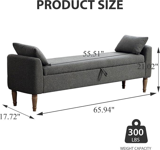 Chifee & Vingol 66" W Storage Benches End of Bed Bench - Image 2