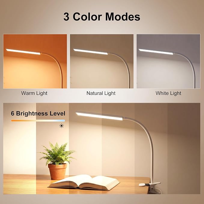 Vansuny Clip on LED Desk Lamp, Eye-Caring USB Reading Light - Image 5