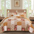 Floral Quilt Set King Size, 3 Pieces Patchwok Burnt Orange Brown Bedspread Fall by Anibedding