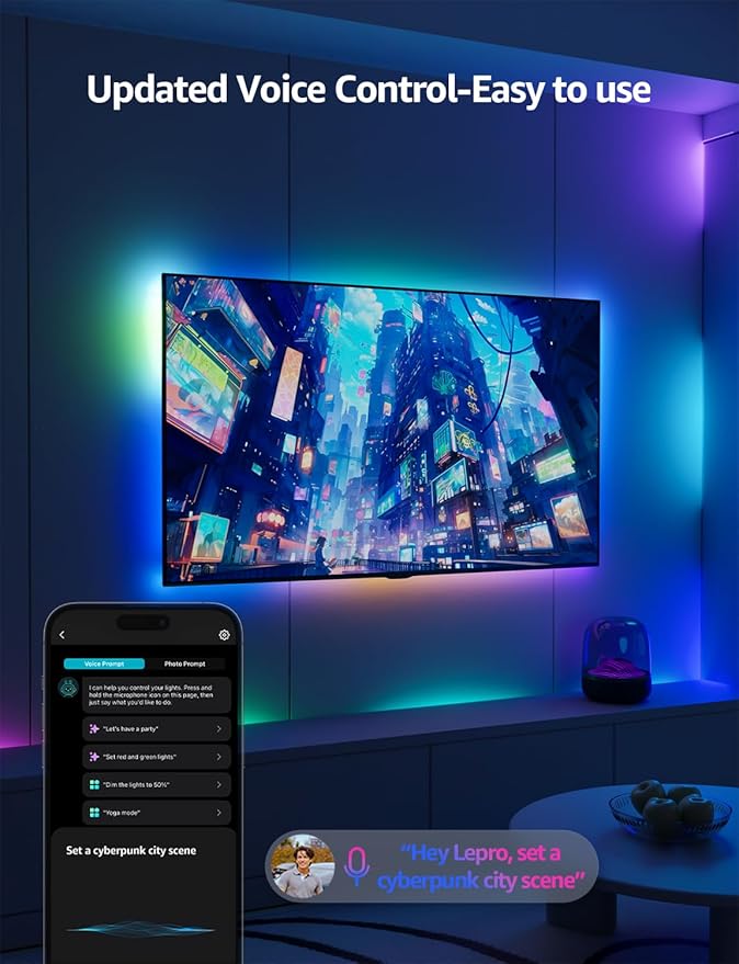 Lepro S1 AI LED Strip Lights for Bedroom - 65.6ft Smart RGB Light Strips with IC and Rainbow Chasing Effects, Color Segment DIY, Personalized Al Lighting Designer, No Remote, 2.4G Wi-Fi & Bluetooth