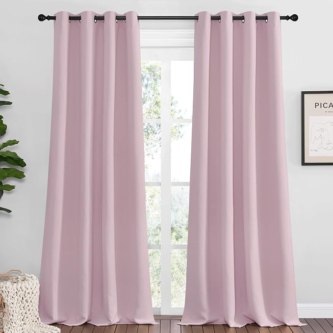 NICETOWN Baby Pink Blackout Curtains 96 inches Length by NICETOWN