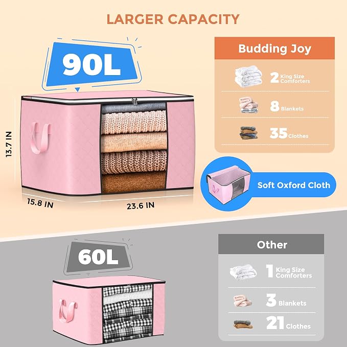 90L Large Storage Bags, 6 Pack Clothes Storage Bins Closet Organizers | oldable - Image 2