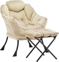Lazy Chair with Ottoman, Comfy Reading Chair, Khaki | Cushioned Seat with by Aunekiv