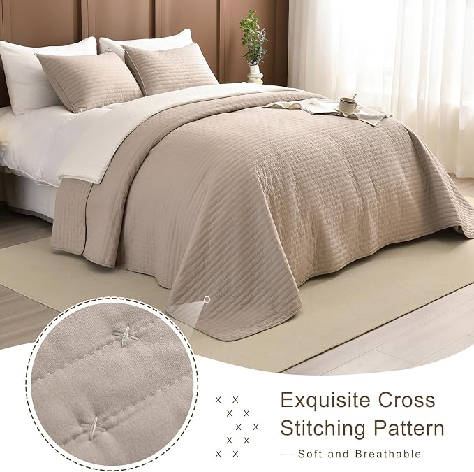Lady Ann Cal King Bedspreads Set 118“x106”, Linen Feel King Size Quilt Set - Image 8