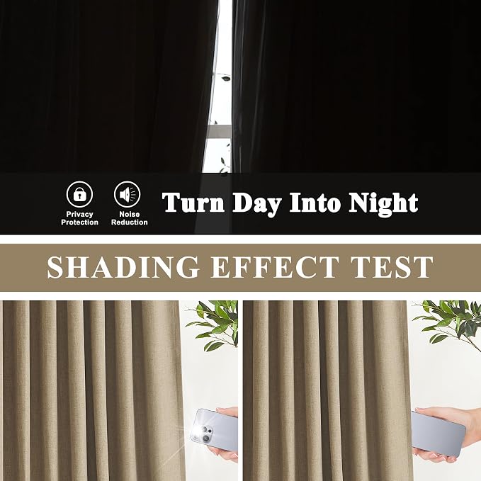 Vision Home Brown Pinch Pleated Full Blackout Curtains Linen Blended 60" Wide - Image 7
