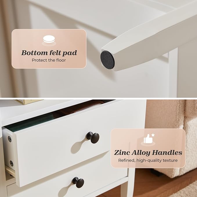 Huuger Nightstand with Charging Station, Bedside Table with Storage, Modern - Image 8