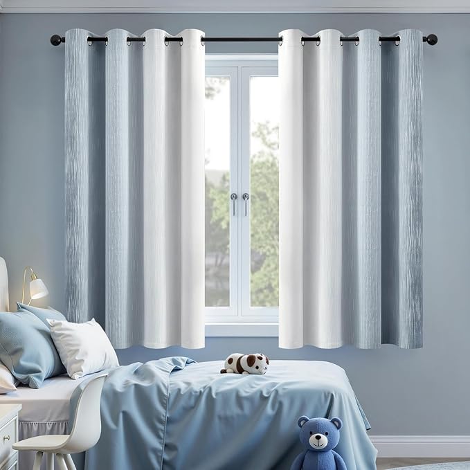 MIULEE Chambray Blue and Greyish White Ombre Blackout Curtains 52Wx63L | Full - Image 6