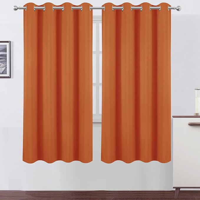 100% Blackout Curtains 52 x 72 Inch/Orange Curtains 2 Panels - Image 2