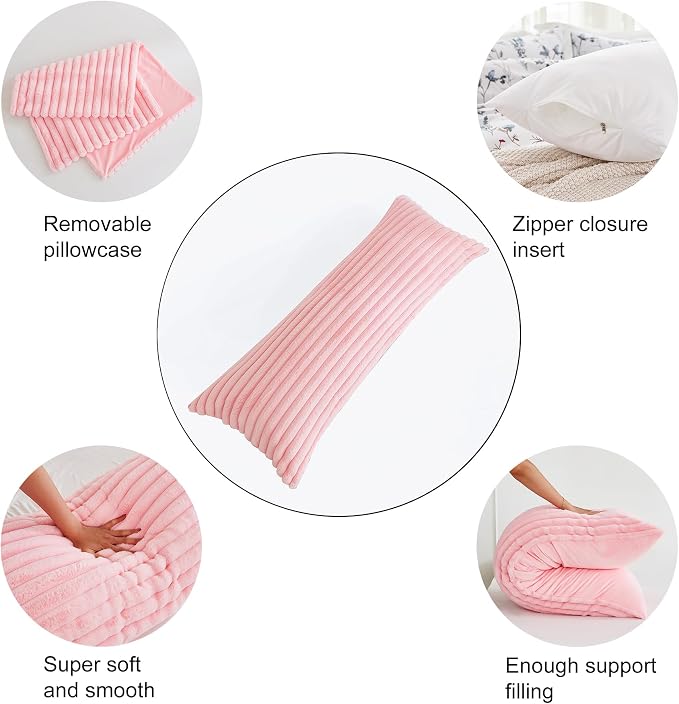 Full Body Pillow with Fluffy Stripe Faux Fur Removable Cover, Long Bed Pillow - Image 6