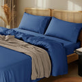 LBRO2M 100% Cotton Sheets Set Deep Pocket 24", 1000 Thread Count California King Size 4 Piece Bed Sheet Sets Soft Comfortable Bedding All Season (California King, Navy Blue)