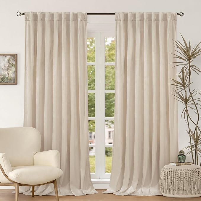 BGment Cream Beige Luxury Blackout Velvet Curtains 84 inches 2 Panels | Thick by BGment