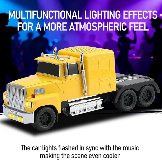 WSTER American Truck Bluetooth Speaker with HD Sound, TWS Pairing, LED Party Light, Operation Panel, Built-in Mic, Portable Car Model Speaker for Parties, Beach, Outdoor Activities (Yellow)