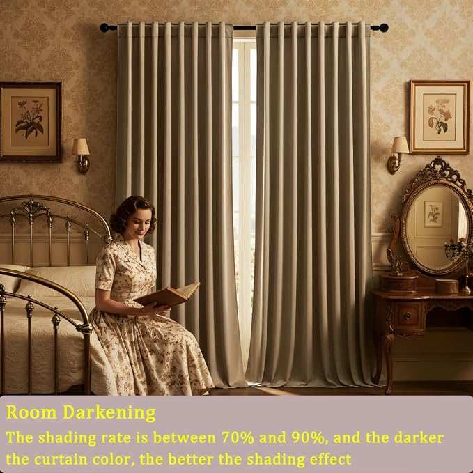 Timeper Taupe Velvet Curtains 108 inches 2 Panels, Light Blocking Curtains - Image 5