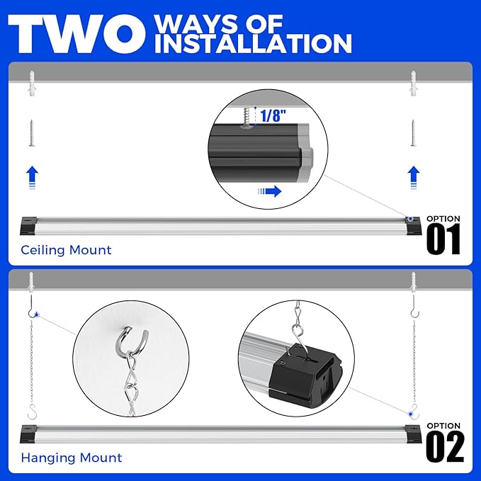 Barrina BS84 LED Shop Light for Garage, 10000LM, 84W, 4FT, 6500K Linkable Light Fixture for Workshop, Basement, Hanging or Flush Mount, Heat Dissipation with Pull Chain Switch, 1 Pack