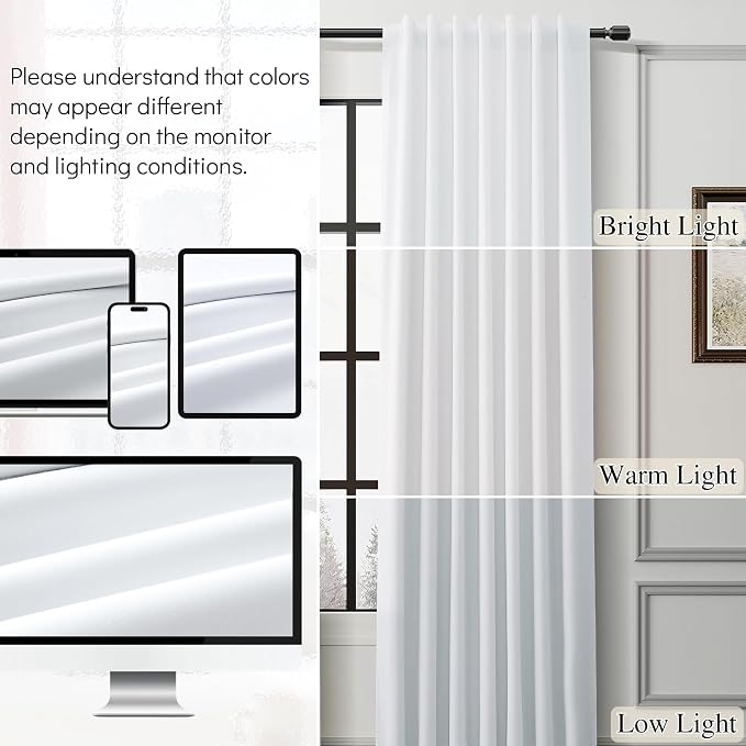 White Linen 100% Blackout Curtains 90 Inch Length 2 Panels Set Modern Textured - Image 7