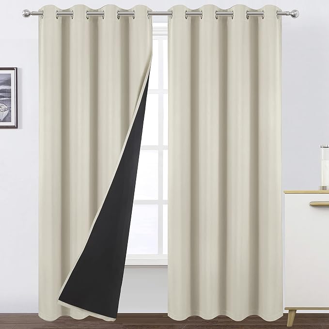 100% Blackout Curtains with Black Liner 52 x 95 Inch/Light Beige Curtains 2 by Lemomo