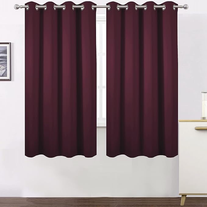 100% Blackout Curtains 52 x 63 Inch/Burgundy Red Curtains 2 Panels - Image 2