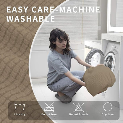 Easy-Going 4 Pieces Oversized Recliner Stretch Sofa Slipcover Sofa Cover Furniture Protector Couch Soft with Elastic Bottom Polyester Spandex Jacquard Fabric Small Checks Natural,X-Large