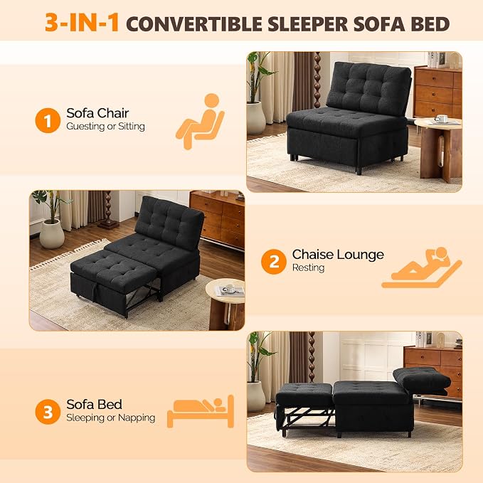VINGLI Convertible Sofa Bed Tufted Teddy Fleece Sleeper Chair Bed Couch Armless - Image 4