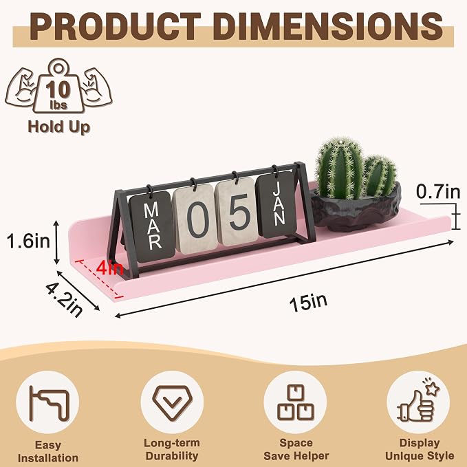 Qukaka Floating Shelves for Wall Decor, Living Room, Bathroom Decor, Nail - Image 2