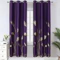 Purple Blackout Curtains for Bedroom, Room Darkening Gold Palm Tree Pattern by ESTELARTEXTILER