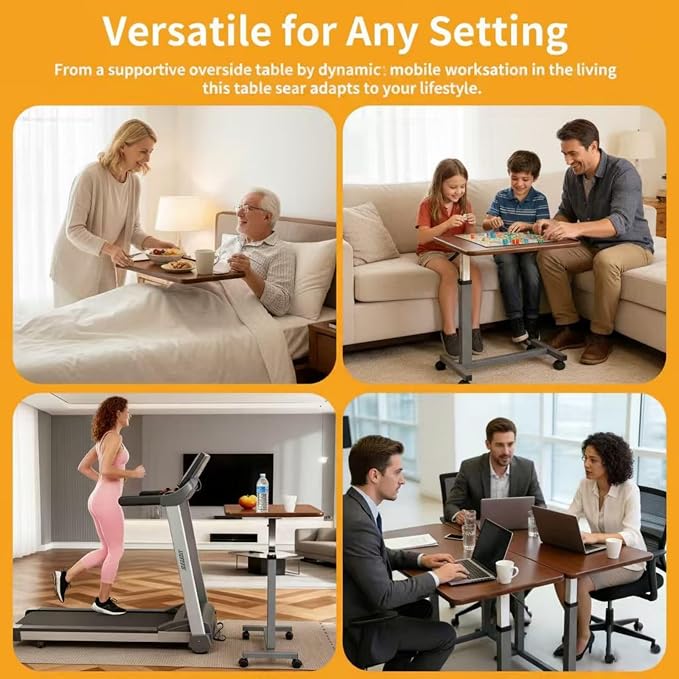 Adjustable Overbed Table with Wheels, Pneumatic Height Lift Rolling Bedside - Image 7