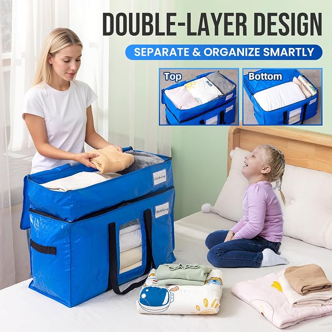 TAILI 2 Tier Moving Bags, 2 Blue Silver Storage Bags - Image 3