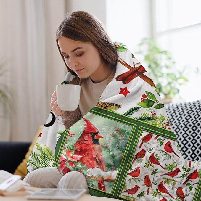 Cardinal Throw Blanket Red Birds Blankets Gifts for Couch Sofa Bed Stuff Decor Lightweight Cozy Fleece Plush Warm Flannel Bedding for Lover Men Women Adults 60"x80"