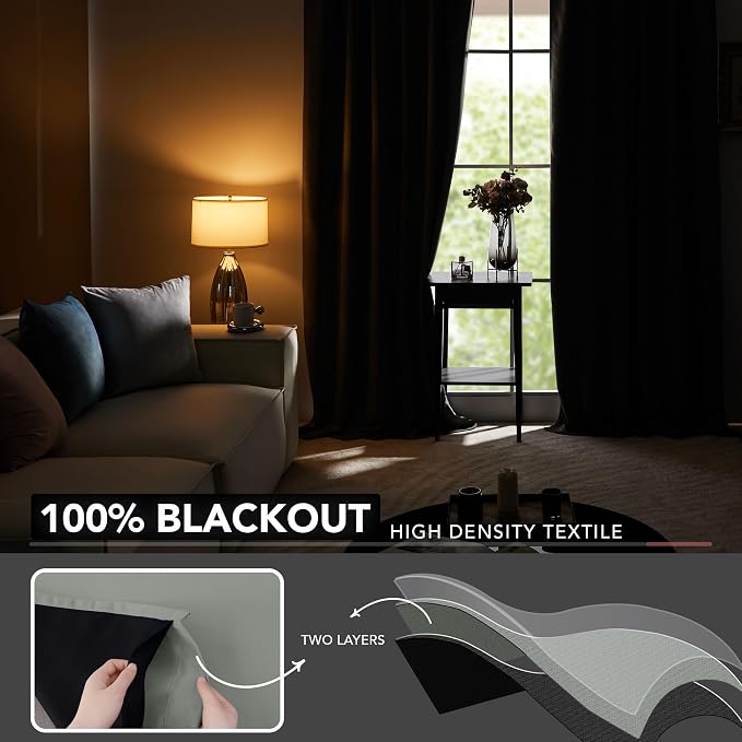 Deconovo 100% Blackout Curtains, Thermal Insulated Window Drapes, Noise - Image 3