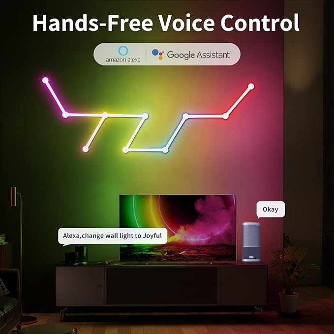 Phylosal Smart WiFi LED Wall Lights, 16M+ Color Dimmable Gaming Light Works with Alexa and Google Assistant, Music Sync, DIY and Timer Feature, RGB Light Bars for Gaming Room, Bedroom (9 Pcs,White)
