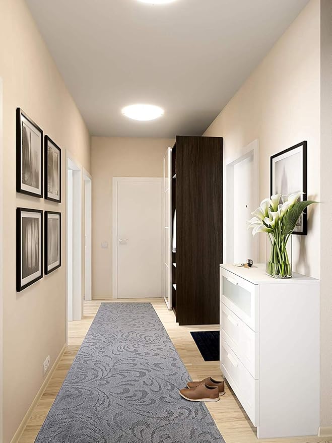 Custom Length Hallway Runner Rug,Slip Resistant,Floral Grey, 26 Inch X 23 feet, Sold and Priced Per Foot
