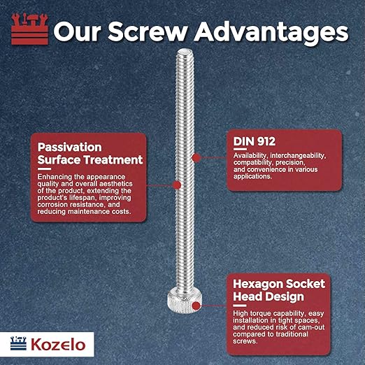 Kozelo 30pcs Socket Head Cap Screws - [M2-0.4 x 28mm] 304 Stainless Steel Allen Socket Drive for Electrical Motor 3D Printing Fan Engine Replacement Use, Silver