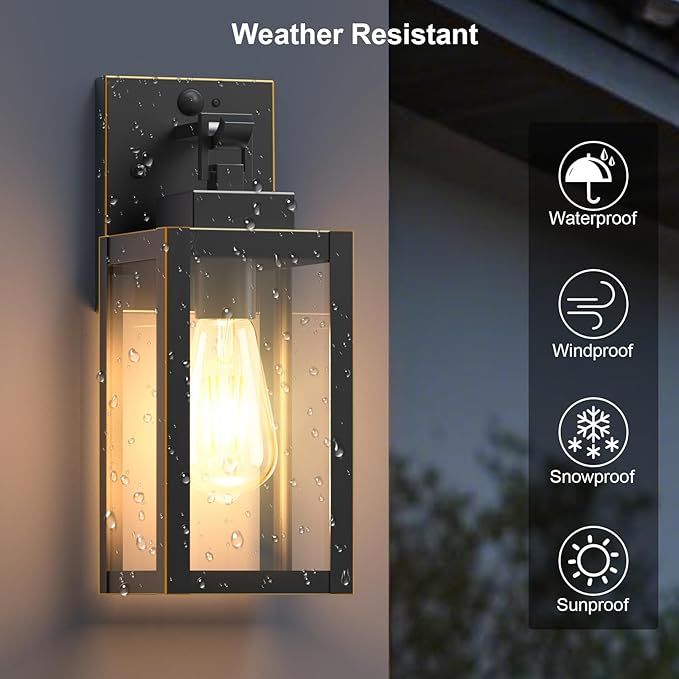 LTBLIGHT 2-Pack Motion Sensor Outdoor Porch Lights, Vintage Black-Gold Dusk to Dawn Exterior Lighting Fixtures, Waterproof Wall Sconces with 3 Modes for House, Yard, Garage, Garden