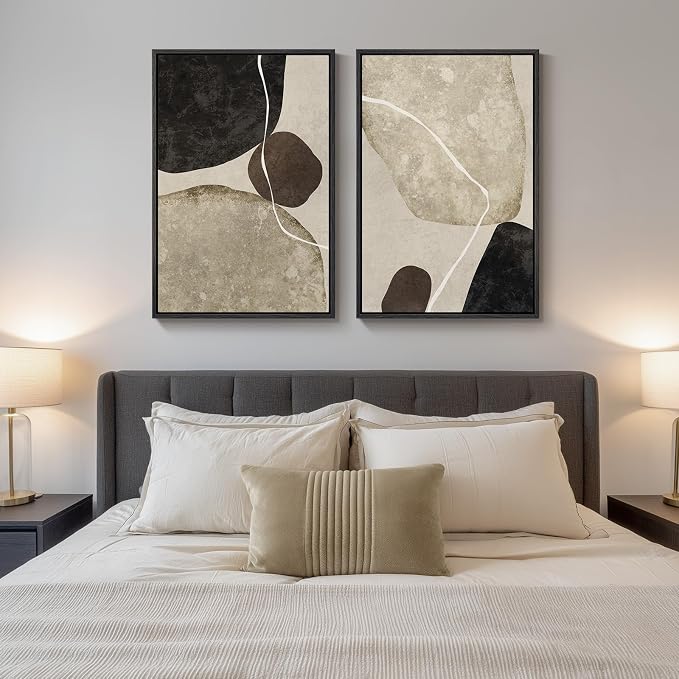 Large Framed Neutral Black Brown Abstract Wall Art - Image 4
