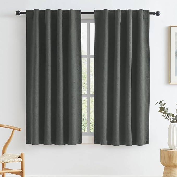 Blackout Linen Curtains for Small Windows, Full Shade Narrow Noise Reduction by KEQIAOSUOCAI