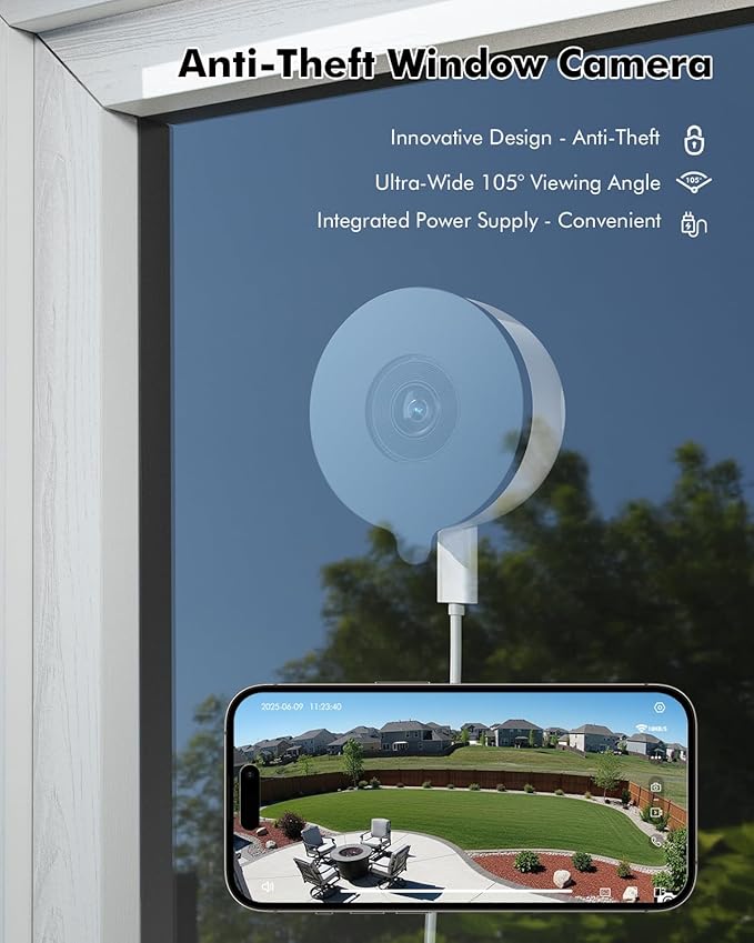 3MP 2K Window Security Camera, 5G & 2.4GHz WiFi Indoor Camera for Home Security with Starlight Color Night Vision, 24/7 Recording, Motion Detection, Easy & Quick Window Mount for Outdoor Monitoring