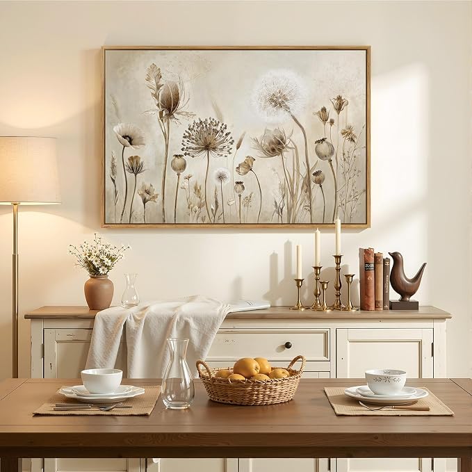 Framed Vintage Botanical Floral Wall Art, Neutral Rustic Flower Canvas Artwork - Image 2