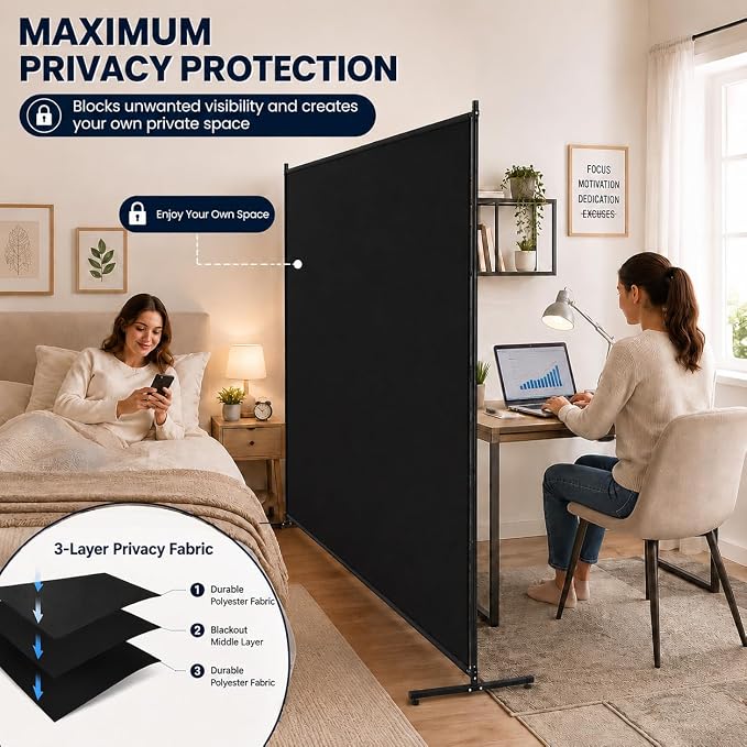 Room Divider, 72x72Inch Large Single Panel Privacy Screen - Image 2